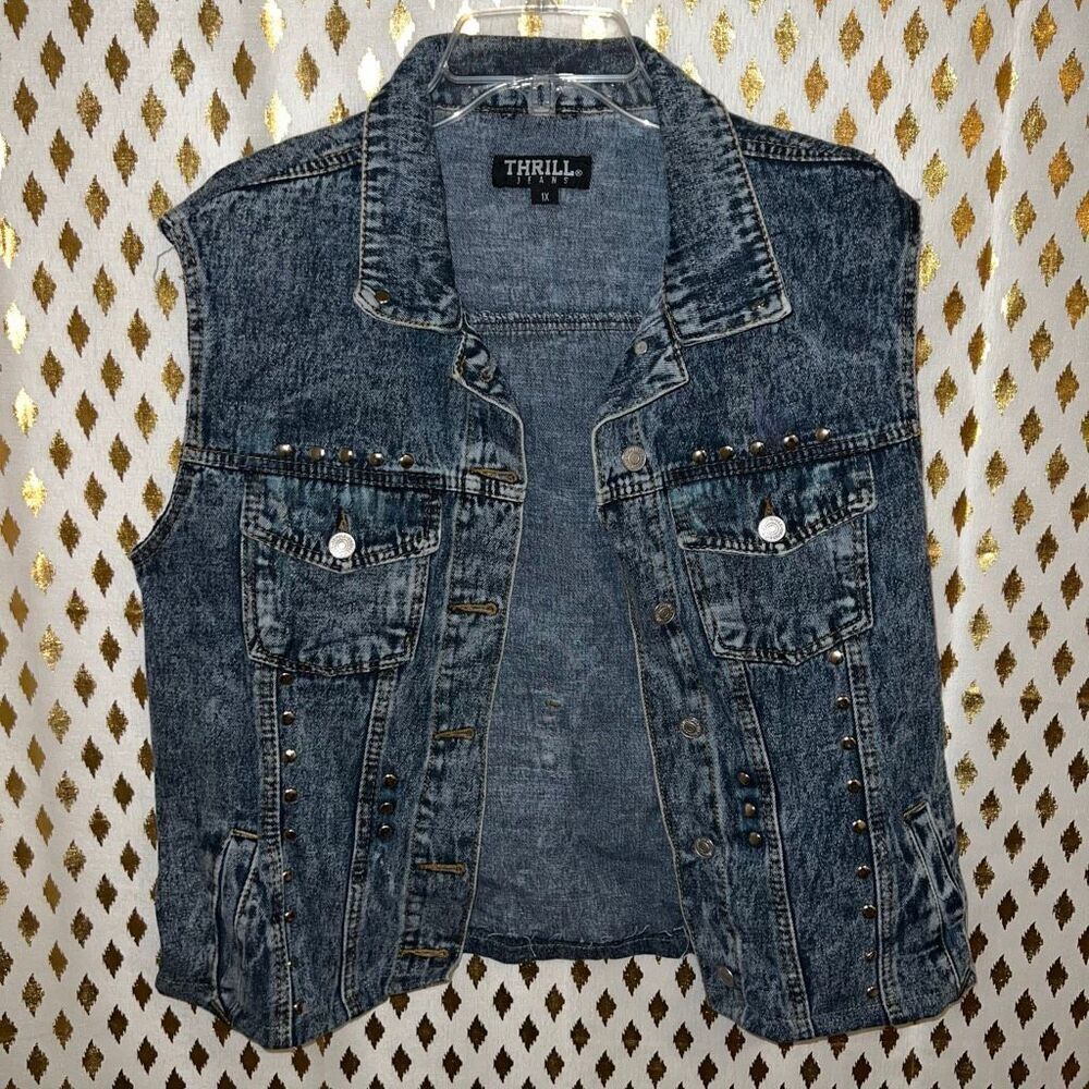 Thrill Jean acid wash denim vest with studs studded vest size 1X